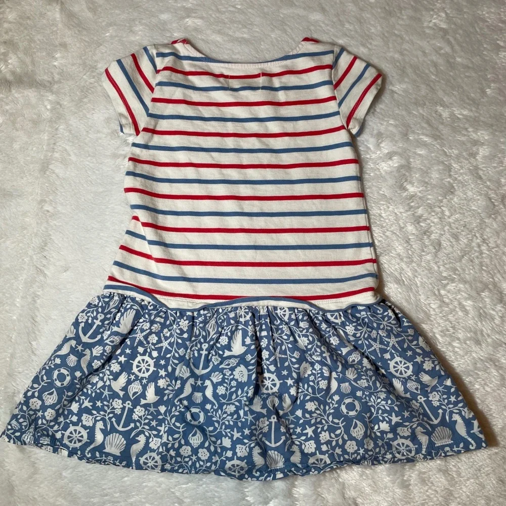 Boden Girls Nautical Striped Mixed Media Dress Blue Red White Sz 5-6YAmericana